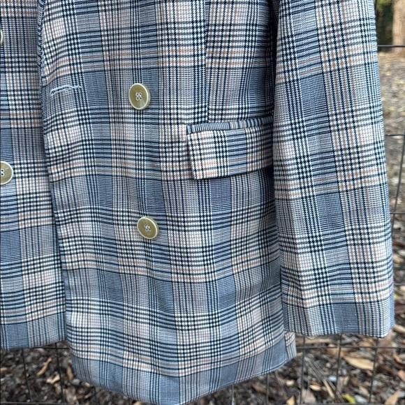 Nasty Gal Blue and Gray Plaid Double-Breasted Blazer - Picture 4 of 5